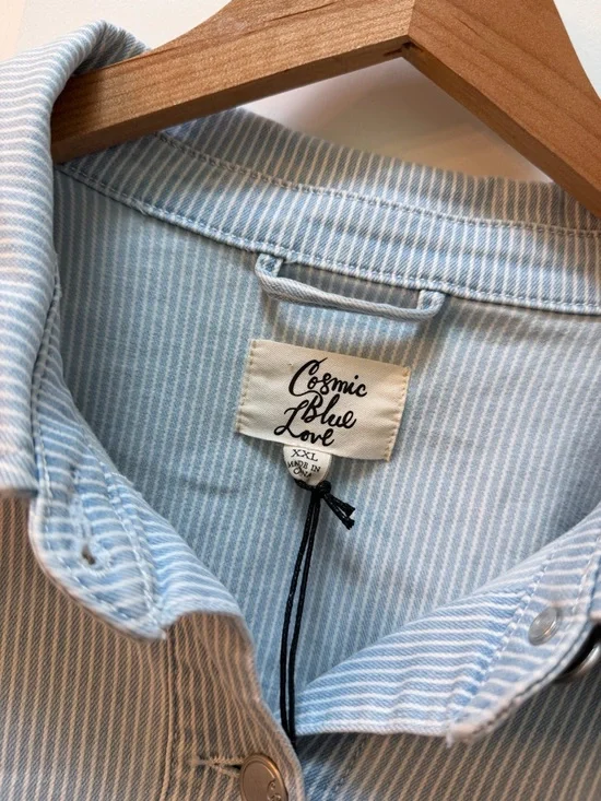 Boutique Pinstripe Denim Shacket - Picture 3 of 6